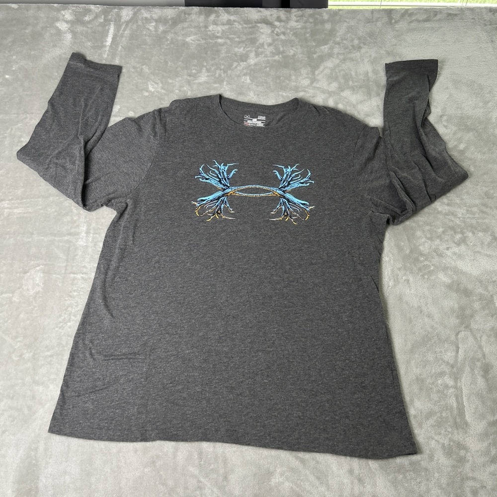 Under Armour HeatGear Loose Long Sleeve T Shirt Mens L Gray Graphic Logo